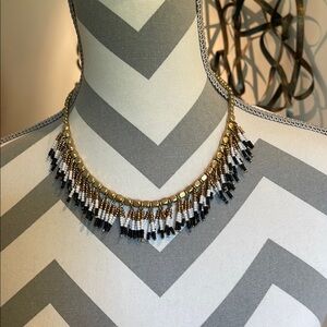 A New Day Women's Gold Black Boho Beaded Fringe Collar Necklace NWT